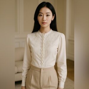 Vintage Jessica Embroidered Cut Out Blouse Cream White Size S-M